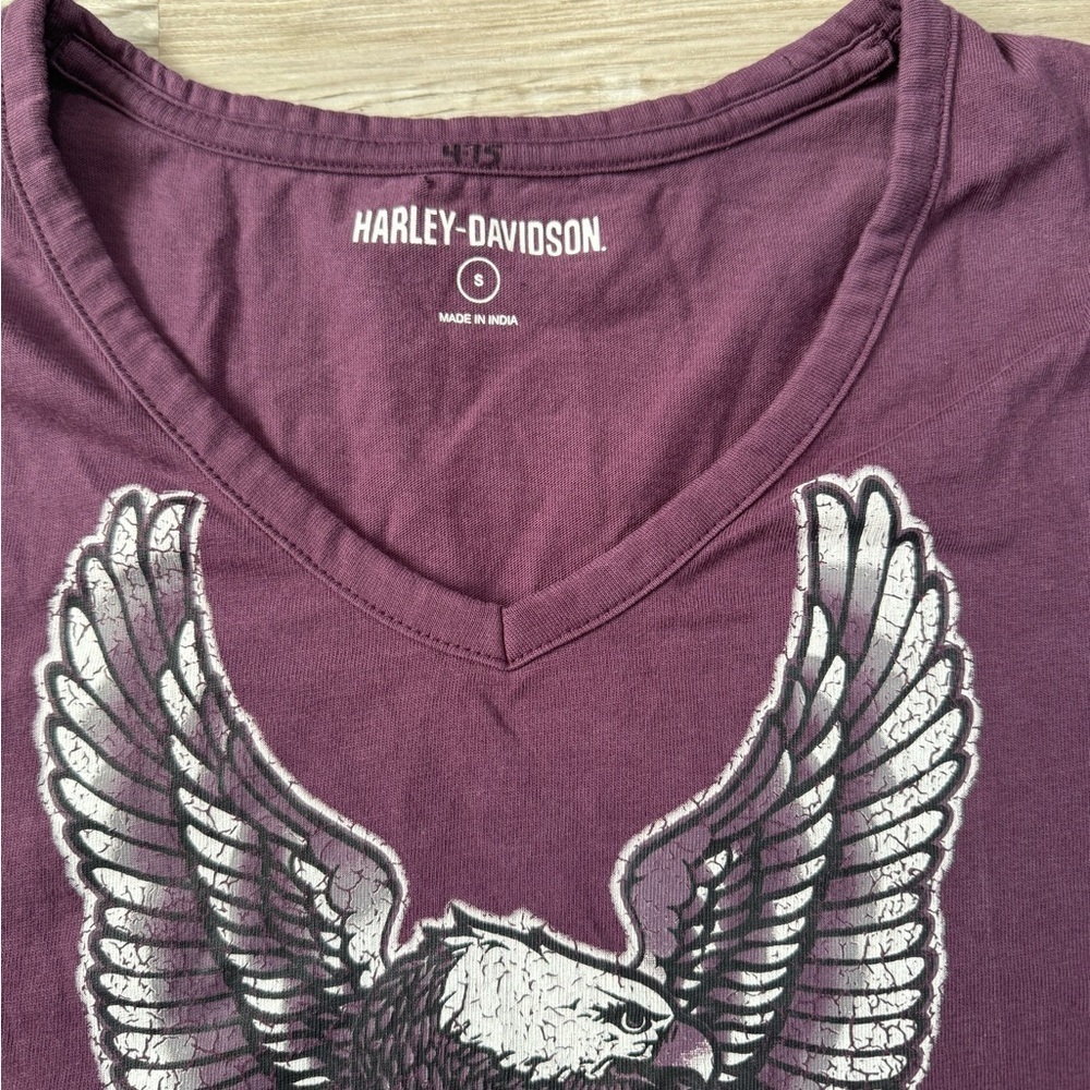 Women’s Harley Davidson Eagle top shirt purple plum size S biker - Picture 4 of 4